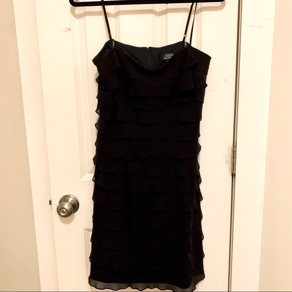 Tadashi Shoji black ruffle dress size 12P